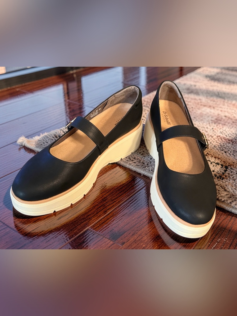 Dr. Scholl's NWT Sz 11M Black Mary Jane Platform Shoes with Cream Sole (SH426)